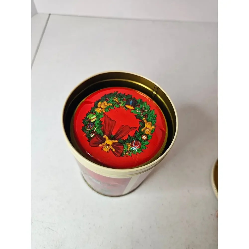 Vintage Christmas Teddy Bear nesting tins set of 3 holiday cookie canisters
